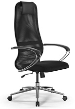 Кресло SU-B-8. Обивка - сетка/ткань-сетка, цвет черный. Хромированные подлокотники. Хромированная крестовина. Механизм Топ-ган. Нагрузка до 150 кг.