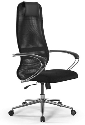 Кресло SU-B-8. Обивка - сетка/ткань-сетка, цвет черный. Хромированные подлокотники. Хромированная крестовина. Механизм Топ-ган. Нагрузка до 150 кг.