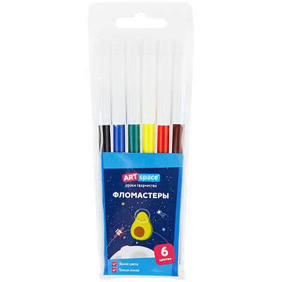 Фломастеры 6 цветов ArtSpace "Космические приключения" на водной основе, морозостойкие, в ПВХ пенале