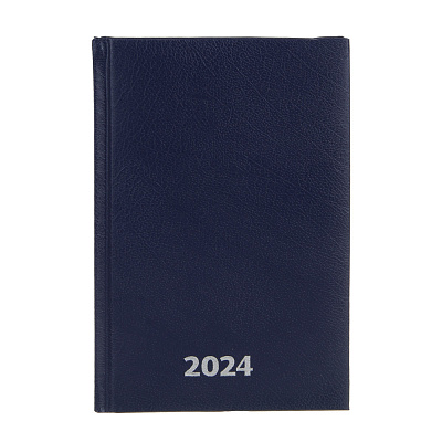 Ежедневник А5 датированный 2024 "MATT", 176 листов в линию,134х206мм, твердая обложка с поролоном, бумвинил под кожу рептилии, закладка, цвет синий