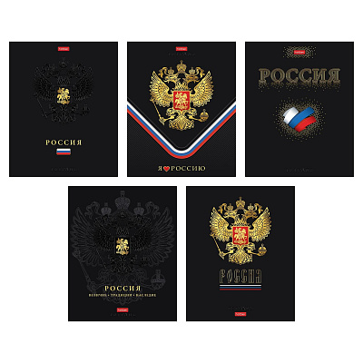 Тетрадь 48 листов А5 в клетку на скобе  "Россия" обложка мелованный картон, 5 дизайнов, Хатбер 