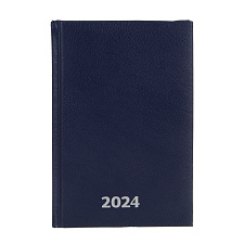 Ежедневник А5 датированный 2024 "MATT", 176 листов в линию,134х206мм, твердая обложка с поролоном, бумвинил под кожу рептилии, закладка, цвет синий