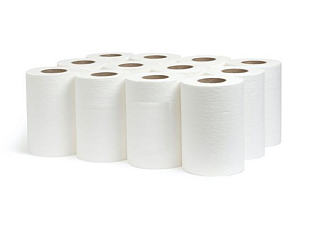 Полотенца бумажные рулонные 2-х слойные 62м белые, диаметр 13 см, плотность 19 г/м2 на втулке диаметром 6 см с центральным вытяжным отверстием. 12 рулонов в упаковке