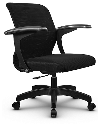 Кресло SU-M-4P. Обивка - сетка/ткань-сетка, цвет черный. Пластиковая крестовина. Механизм Пиастра. Нагрузка до 120 кг.