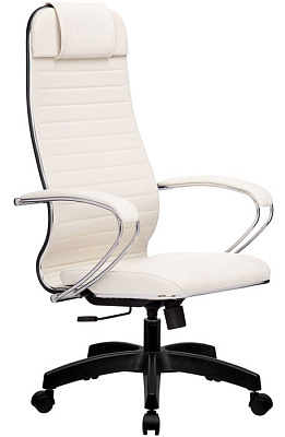 Кресло Samurai 6.1. Обивка - экокожа, цвет белый. Мягкий подголовник. Пластиковая крестовина. Механизм Топ-ган. Нагрузка до 120 кг.