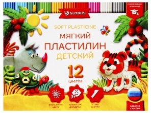 Пластилин  12 цветов "Глобус" повышенной мягкости 180 грамм