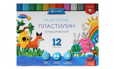 Пластилин 12 цветов  "Глобус" Классика 240 грамм
