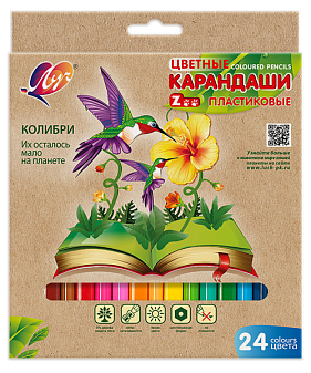 Карандаши цветные 24 цвета  Луч "ZOO" пластиковые, шестигранные, картонная упаковка с европодвесом