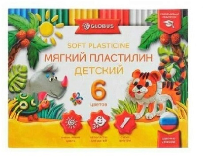 Пластилин 6 цветов "Глобус " повышенной мягкости, 90 грамм
