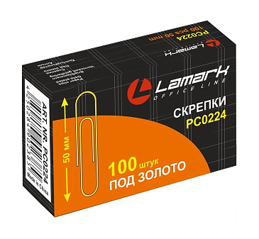 Скрепки  50 мм "Lamark" круглые, золотые 100 шт/упак