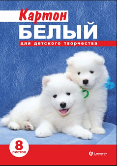 Картон белый формат А-4, 8 листов, немелованный, односторонний, в папке, плотность 200 г/м, ассорти 