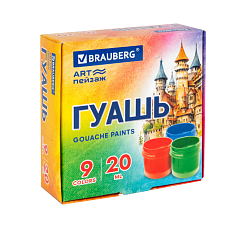 Гуашь 9 цветов  BRAUBERG  20мл, картон