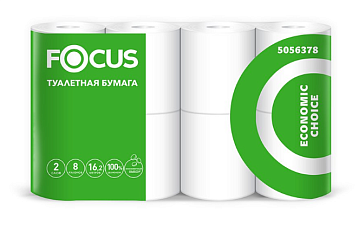 Бумага туалетная 2-х слойная 16,2 м "Focus Economic Choice"  диаметр 10,5 см, диаметр втулки 4,6 см, высота рулона 9,5 см, 100% - целлюлоза,  8 рул/упак,   