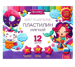 Пластилин 12 цветов "Глобус ПЛ12Р" повышеной яркости, 240 грамм