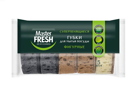Губка для мытья посуды "Master FRESH "ФИГУРНЫЕ"  5шт/уп, крупнопористый поролон