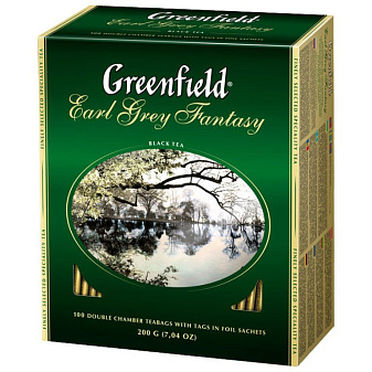 Чай "Greenfield "Earl Grey Fantasy" черный с бергамотом 100 пакетиков с ярлычком по 2г в саше