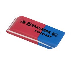 Ластик BRAUBERG "Assistant 80" прямоугольный скошенный, резина, размер 41х14х8мм, цвет комбинированный синий/красный.