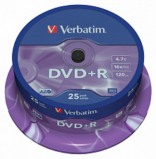 Диск DVD+R  25шт/уп, Verbatim Cake Box, 4.7ГБ, 16х