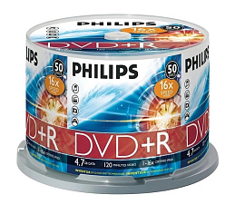 Диск DVD+R  50шт/уп, Philips Cake Box, 4.7ГБ, 16х