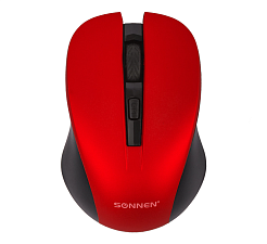 Мышь беспроводная SONNEN V18 оптическая (1600dpi) USB, 4 кнопки, радиус действия 10м, размер 7х10,4x3,5мм, цвет красный