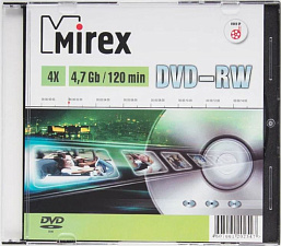 Диск DVD-RW  1шт/уп, Mirex Slim case, 4.7ГБ, 4х