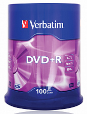 Диск DVD+R  100шт/уп, Verbatim Cake Box, 4.7ГБ, 16х
