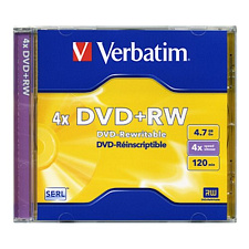 Диск DVD+RW  1шт/уп, Verbatim Slim case, 4.7ГБ, 4х