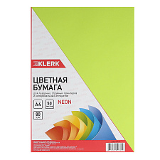 Бумага KLERK формат А-4, плотность 80 г/м2, 50 листов, зеленый неон