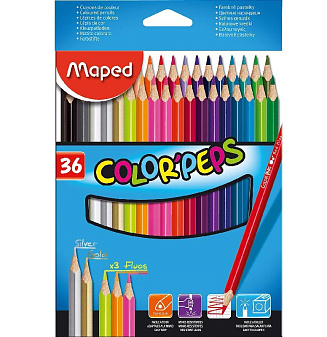 Карандаши цветные 36 цветов "Maped" деревянные, трехгранные,  картонная упаковка с европодвесом