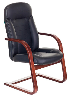 Кресло T-9923WALNUT-AV/BL. Обивка - кожа, цвет черный. Полозья дерево цвет «темный орех», Нагрузка: до 120 кг.