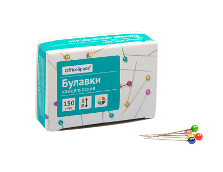 Булавки офисные OfficeSpace, 28мм, 150шт. с круглой головкой, картонная коробка