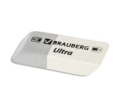 Ластик BRAUBERG "Ultra" прямоугольный скошенный, резина, размер 41х14х8мм, цвет комбинированный серый/белый.