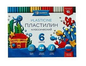 Пластилин 6 цветов  "Глобус" Классика 120 грамм