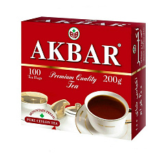 Чай "АКБАР" байховый черный 100 пакетиков с ярлычком по 2г