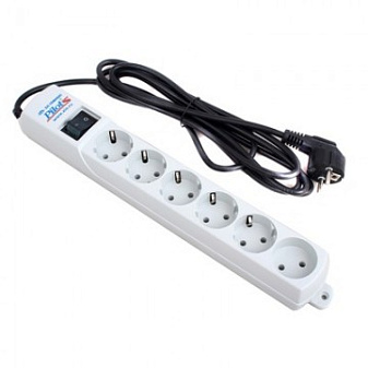 Сетевой фильтр PILOT-S  6 розеток, длина провода 10м, с заземлением, защита от перегрузок, цвет белый