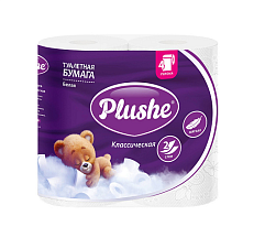Бумага туалетная  2-х слойная 18 м "PLUSHE Classic" диаметр 10,8 см, диаметр втулки 4,5 см, высота рулона 9,5 см. белая 100% - целюлоза,  4рул/упак. 