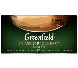 Чай "Greenfield "Classic Breakfast" черный 25 пакетиков с ярлычком по 1,8г в саше