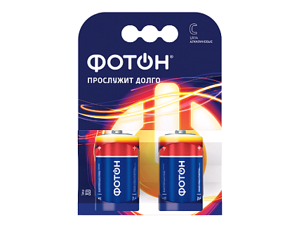 Батарейка щелочная Фотон C (LR14) мощность 1,5V средние, 2 шт в упаковке