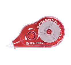 Корректирующая лента BRAUBERG MAXI PLUS, ширина 5мм, длина 25м, цвет красный, в блистере