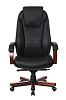Кресло T-9923WALNUT/BLACK. Обивка - кожа, цвет черный. Деревянная крестовина. Механизм со смещенной осью качания с возможностью фиксации в нескольких положениях. Нагрузка до 200 кг