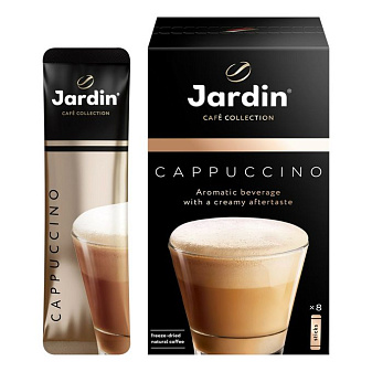 Кофе растворимый Jardin Cappuccino 3 в 1. картонная коробка, 8 пакет-саше по18гр
