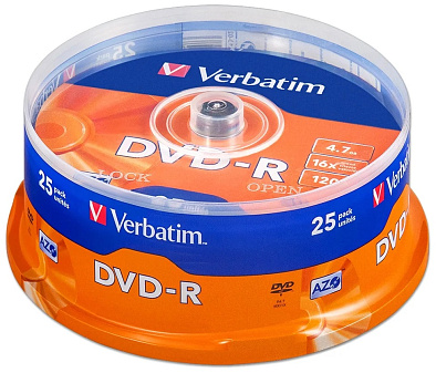 Диск DVD-R  25шт/уп, Verbatim Cake Box, 4.7ГБ, 16х