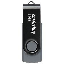 Флеш-носитель  64Gb USB2.0 SmartBuy "Twist", серый,  предназначен для хранения и переноса цифровых данных. 