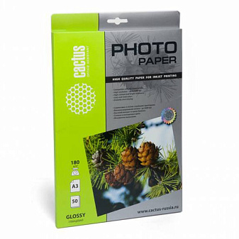 Фотобумага  Cactus CS-GA318050, А3, 180г/м2. 50л., односторонняя, глянцевая для струйных принтеров.