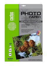 Фотобумага Cactus CS-GA323050  A3, 230г/м2, 50л, односторонняя, глянцевая, для струйной печати
