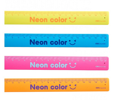 Гибкая линейка 18 см пластиковая , цвет ассорти, односторонняя шкала делений, , Deli Е6206