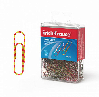 Скрепки 28 мм "ErichKrause" Zebra с виниловым покрытием, круглые, 200шт/упак, в пластиковой коробке 