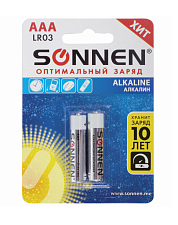 Батарейка щелочная SONNEN Alkaline / 1,5V / LR03, AAA, мизинчиковые / 2 шт./уп.
