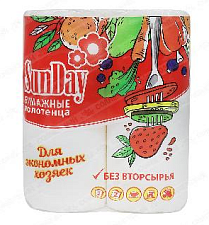 Полотенца бумажные рулонные 2-х слойные "SUNDAY" 2 рул в упак., длина рулона 10,81м, белая