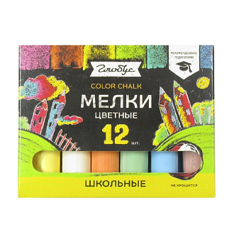 Мел цветной 12шт Глобус, 6 цветов, круглый, устойчив к поломке, экологически чистый